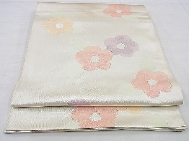 平和屋着物◎六通柄袋帯 椿 銀糸 逸品 BAAG0083if