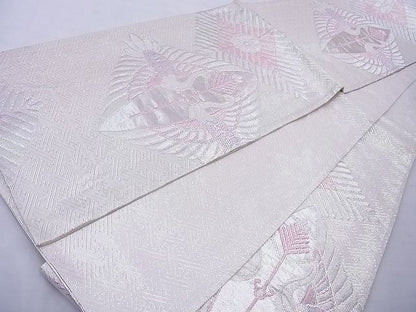 平和屋着物◎佐賀錦 六通柄袋帯 双鶴花菱文 銀糸 逸品 BAAG1730cm