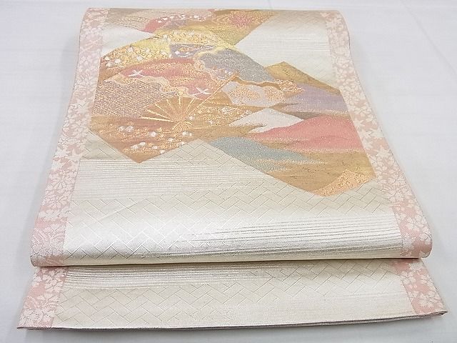 平和屋着物◎太鼓柄袋帯 色紙扇面散らし 金銀糸 逸品 BAAG0082if