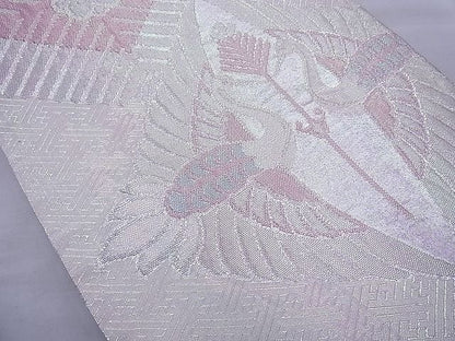 平和屋着物◎佐賀錦 六通柄袋帯 双鶴花菱文 銀糸 逸品 BAAG1730cm