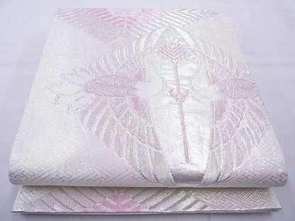 平和屋着物◎佐賀錦 六通柄袋帯 双鶴花菱文 銀糸 逸品 BAAG1730cm