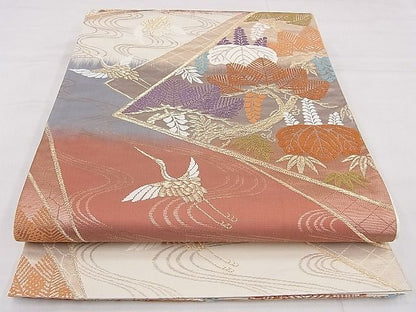 平和屋着物◎六通柄袋帯 唐織 飛鶴桐松文 金糸 逸品 BAAG0008if