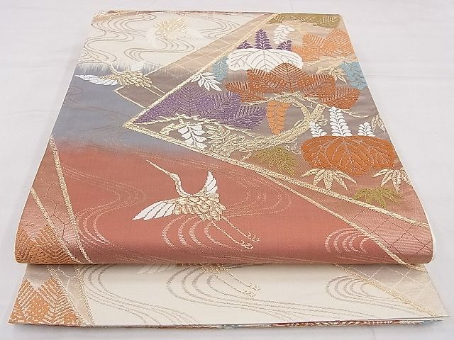 平和屋着物◎六通柄袋帯 唐織 飛鶴桐松文 金糸 逸品 BAAG0008if