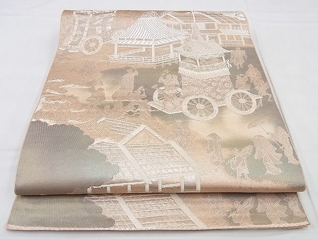 平和屋着物◎六通柄袋帯 衹園祭風景 プラチナ箔 逸品 BAAG0066if