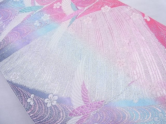 平和屋着物◎六通柄袋帯 唐織 飛鶴梅流し 銀糸 逸品 BAAG1787cm