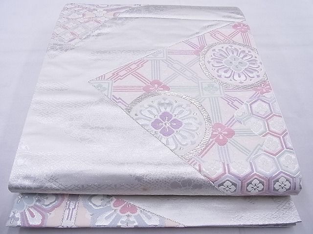 平和屋着物◎六通柄袋帯 唐織 有職色紙重ね 銀糸 逸品 BAAG1789cm