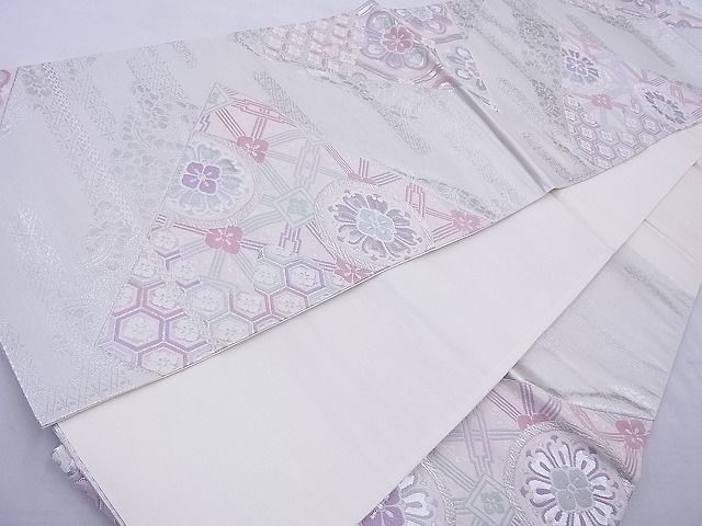 平和屋着物◎六通柄袋帯 唐織 有職色紙重ね 銀糸 逸品 BAAG1789cm