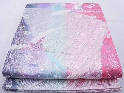 平和屋着物◎六通柄袋帯 唐織 飛鶴梅流し 銀糸 逸品 BAAG1787cm