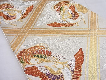 平和屋着物◎六通柄袋帯 唐織 向かい鳳凰菱文様 金銀糸 逸品 BAAG1528ea