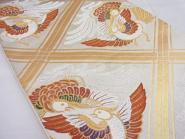 平和屋着物◎六通柄袋帯 唐織 向かい鳳凰菱文様 金銀糸 逸品 BAAG1528ea