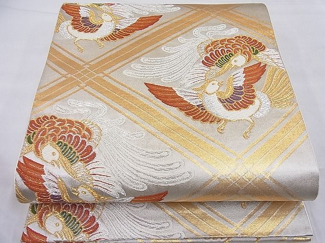 平和屋着物◎六通柄袋帯 唐織 向かい鳳凰菱文様 金銀糸 逸品 BAAG1528ea