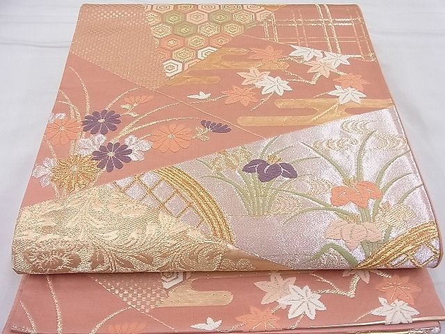 平和屋着物◎六通柄袋帯 唐織 切嵌吉祥花文 金銀糸 逸品 BAAG1532ea