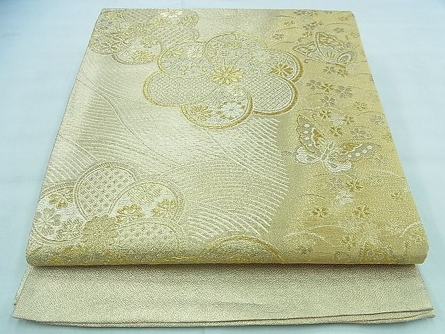 平和屋着物◎佐賀錦　六通柄袋帯　花蝶文　金糸　逸品　BAAF2186iy