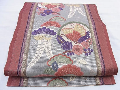 平和屋着物◎六通柄袋帯 唐織 花鳥丸文 金糸 逸品 BAAF0860jm