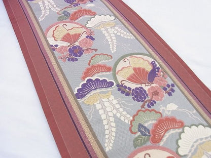 平和屋着物◎六通柄袋帯 唐織 花鳥丸文 金糸 逸品 BAAF0860jm