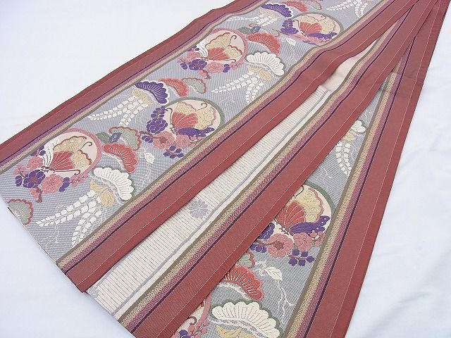平和屋着物◎六通柄袋帯 唐織 花鳥丸文 金糸 逸品 BAAF0860jm