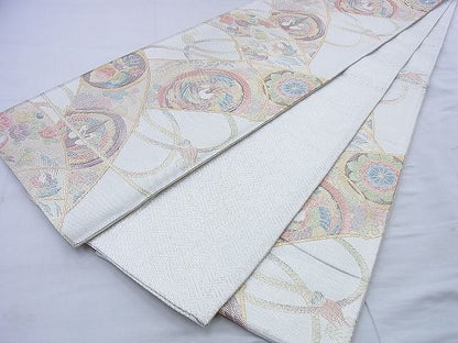 平和屋着物◎本箔佐賀錦 六通柄袋帯 鳳凰双鶴花丸文 金銀糸 逸品 BAAF0879jm