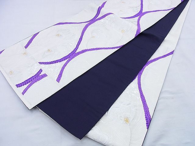 平和屋着物◎六通柄袋帯 唐織 立涌孔雀花文 金銀糸 逸品 BAAF0895jm