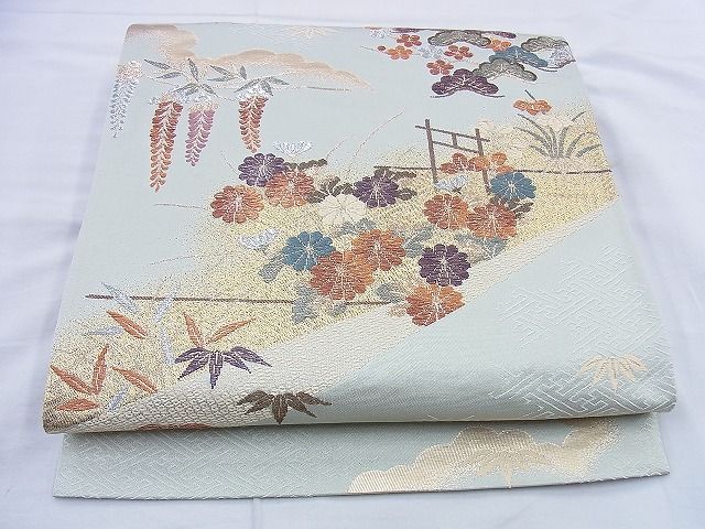 平和屋着物◎六通柄袋帯 唐織 草花文 金銀糸 逸品 BAAF0889jm