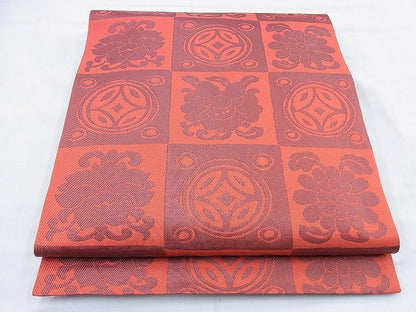平和屋着物◎六通柄 本袋帯 市松花文 逸品 BAAF0898jm