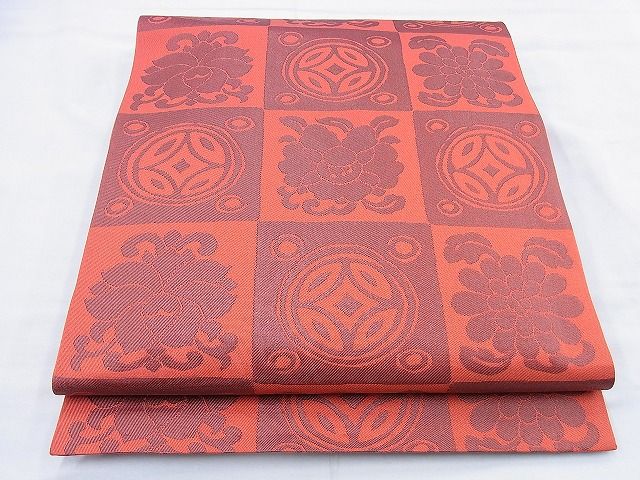 平和屋着物◎六通柄 本袋帯 市松花文 逸品 BAAF0898jm
