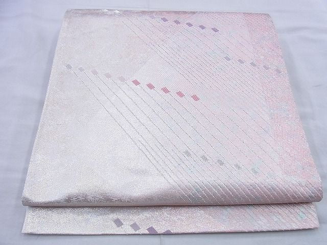 平和屋着物◎六通柄袋帯 唐織 斜縞 銀彩 引箔 逸品 BAAG0426jm