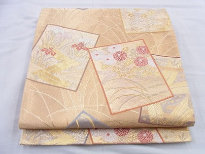 平和屋着物◎六通柄袋帯 唐織 色紙草花文 金糸 逸品 BAAG0454jm