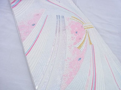 平和屋着物◎両面六通柄袋帯 唐織 束ね熨斗花文 金銀糸 逸品 BAAG0455jm