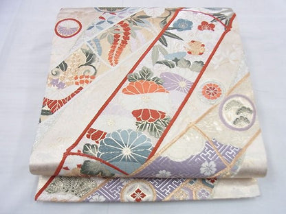 平和屋着物◎六通柄袋帯 唐織 富貴彩竹 金銀糸 逸品 BAAG0482jm