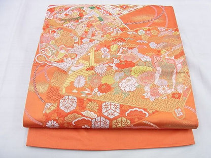 平和屋着物◎六通柄袋帯 唐織 元緑宝づくし 金銀糸 逸品 BAAG0481jm