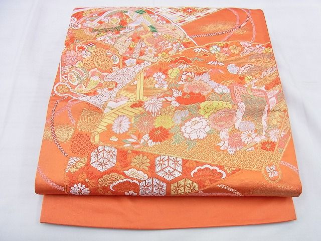 平和屋着物◎六通柄袋帯 唐織 元緑宝づくし 金銀糸 逸品 BAAG0481jm