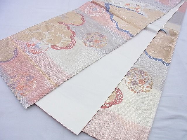 平和屋着物◎西陣の名門織元 いづくら謹製 六通柄袋帯 唐織 雲取り吉祥花文 金糸 逸品 BAAG0463jm