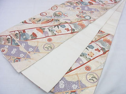 平和屋着物◎六通柄袋帯 唐織 富貴彩竹 金銀糸 逸品 BAAG0482jm