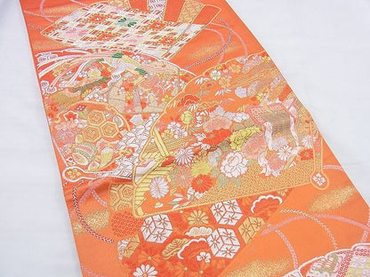 平和屋着物◎六通柄袋帯 唐織 元緑宝づくし 金銀糸 逸品 BAAG0481jm