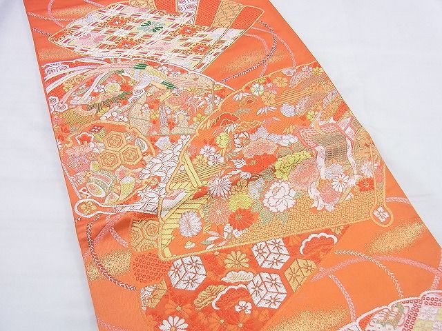 平和屋着物◎六通柄袋帯 唐織 元緑宝づくし 金銀糸 逸品 BAAG0481jm