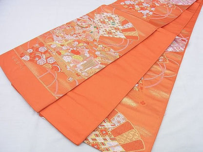 平和屋着物◎六通柄袋帯 唐織 元緑宝づくし 金銀糸 逸品 BAAG0481jm