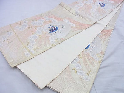 平和屋着物◎六通柄袋帯 唐織 孔雀舞花文 金糸 逸品 BAAG0462jm