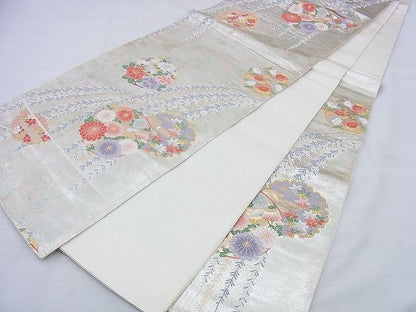 平和屋着物◎六通柄袋帯 唐織 雪輪枝垂れ柳花丸文 金銀糸 逸品 BAAG0504jm