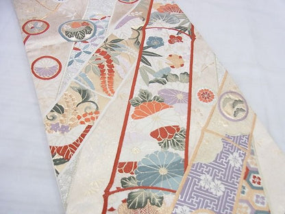 平和屋着物◎六通柄袋帯 唐織 富貴彩竹 金銀糸 逸品 BAAG0482jm