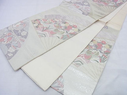 平和屋着物◎六通柄袋帯 唐織 扇面鴛鴦花文 金糸 逸品 BAAG0519jm