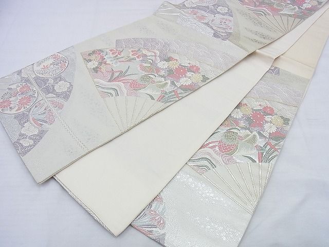 平和屋着物◎六通柄袋帯 唐織 扇面鴛鴦花文 金糸 逸品 BAAG0519jm