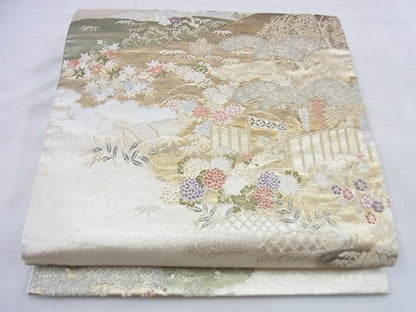 平和屋着物◎六通柄袋帯 唐織 流水秋草文 金糸 逸品 BAAG0523jm