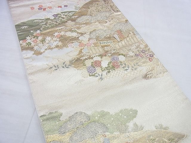 平和屋着物◎六通柄袋帯 唐織 流水秋草文 金糸 逸品 BAAG0523jm