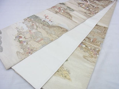 平和屋着物◎六通柄袋帯 唐織 流水秋草文 金糸 逸品 BAAG0523jm