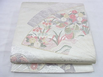 平和屋着物◎六通柄袋帯 唐織 扇面鴛鴦花文 金糸 逸品 BAAG0519jm