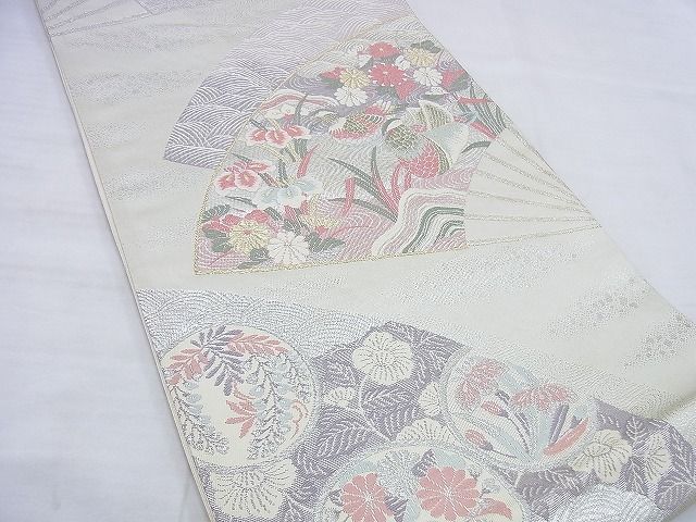 平和屋着物◎六通柄袋帯 唐織 扇面鴛鴦花文 金糸 逸品 BAAG0519jm