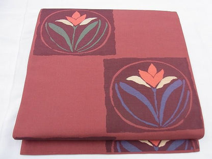 平和屋着物◎六通柄袋帯 市松花丸文 逸品 BAAG0559jm