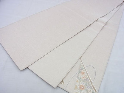 平和屋着物◎太鼓柄袋帯 駒刺繍 檜扇風景花鳥文 銀糸 おく田謹製 逸品 BAAG0554jm
