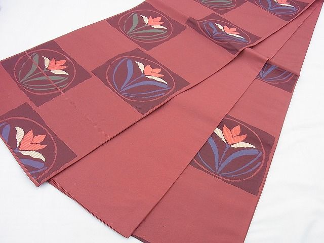 平和屋着物◎六通柄袋帯 市松花丸文 逸品 BAAG0559jm
