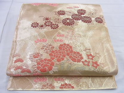平和屋着物◎佐賀錦 六通柄袋帯 唐織 菊牡丹文 九百錦 金糸 逸品 BAAG0588jm